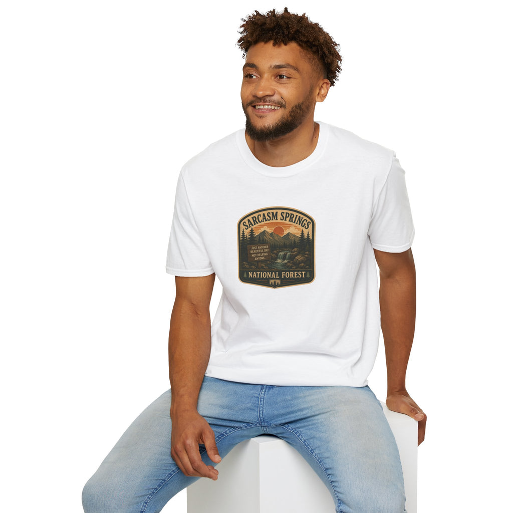Sarcasm Springs National Forest Unisex T-Shirt | Funny Retro Outdoors Graphic Tee