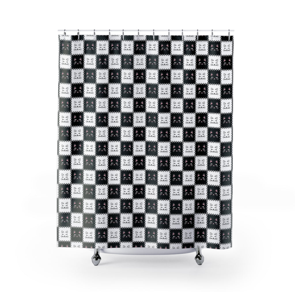 Checkerboard Kitties Shower Curtains