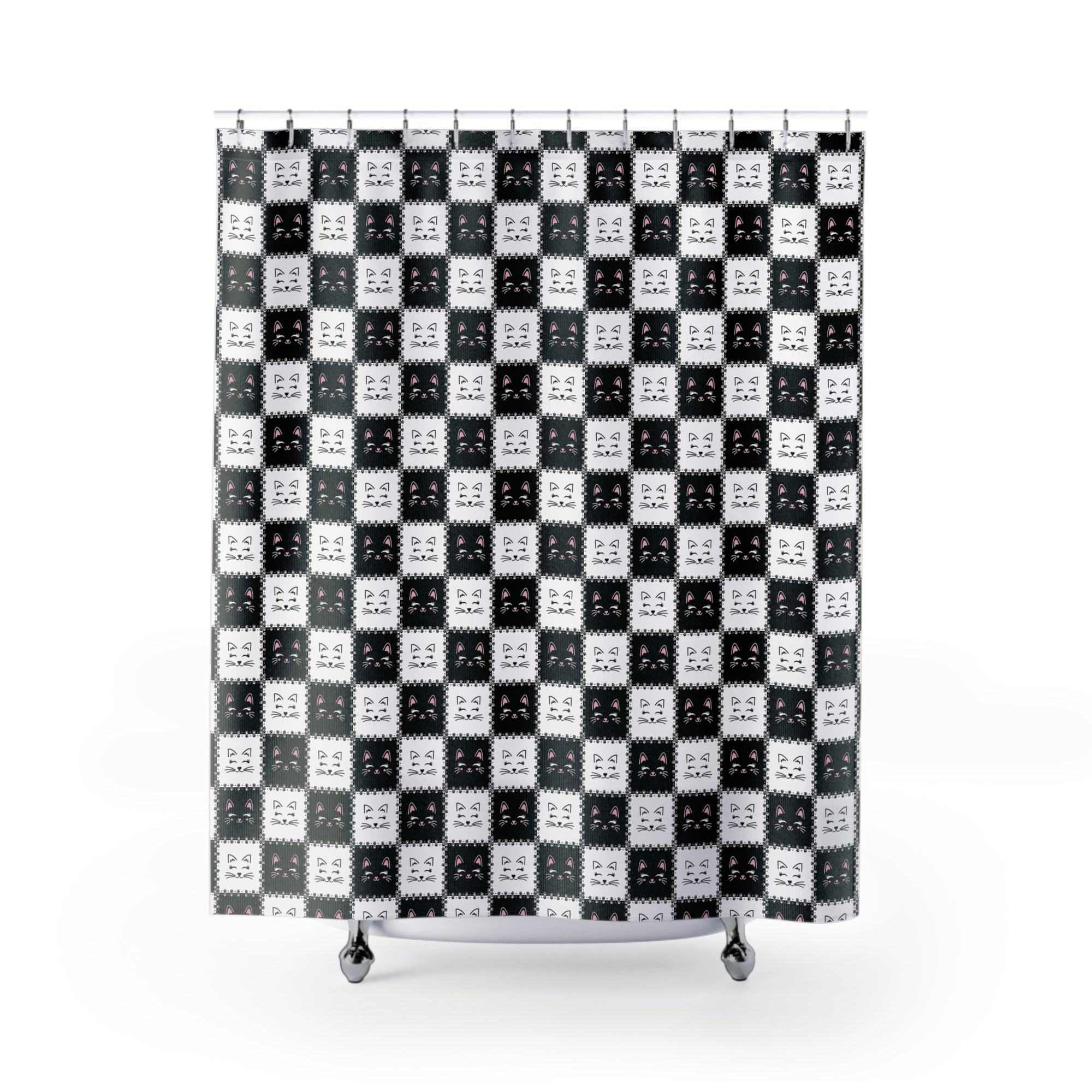 Checkerboard Kitties Shower Curtains