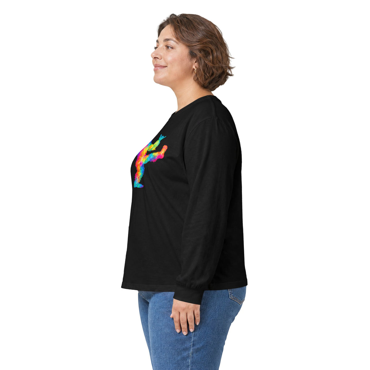Rainbow Dancing Bigfoot Long Sleeve T-Shirt | Colorful Psychedelic Sasquatch Tee