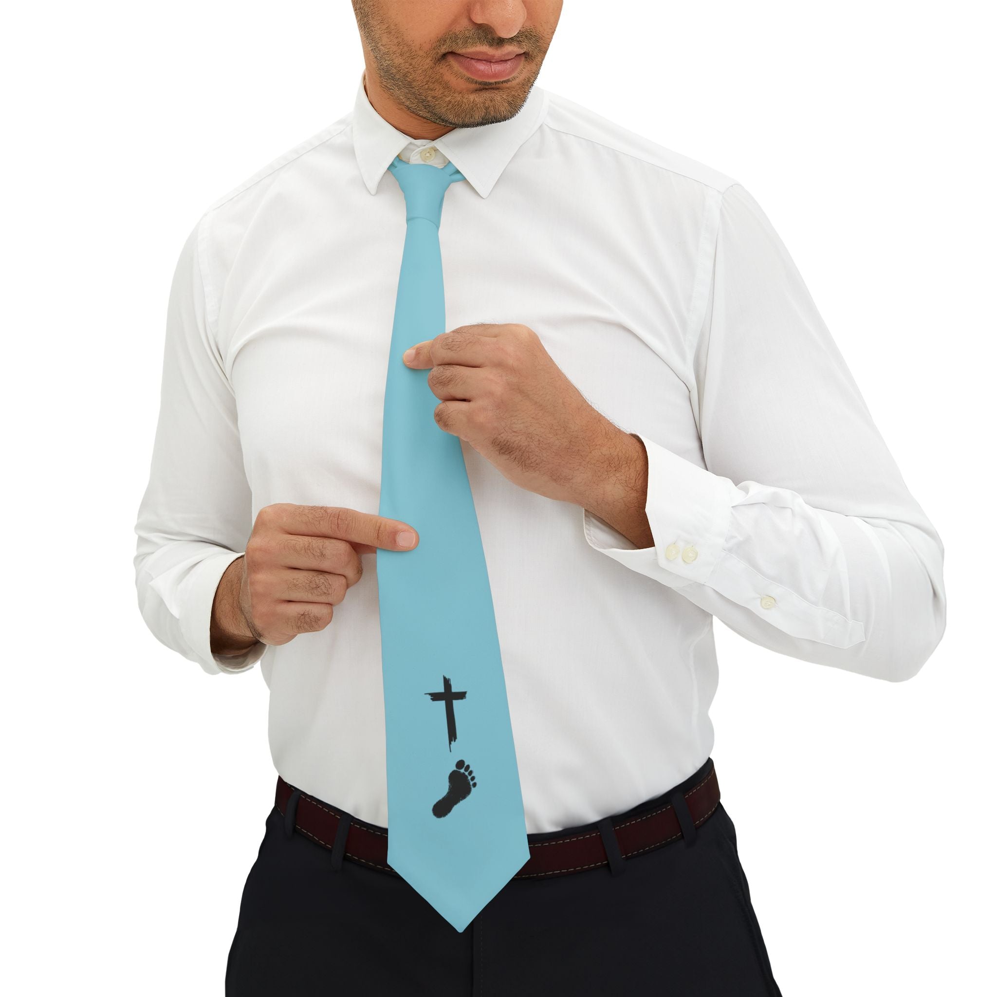 Jesus & Bigfoot Necktie – Cross and Sasquatch Footprint Tie