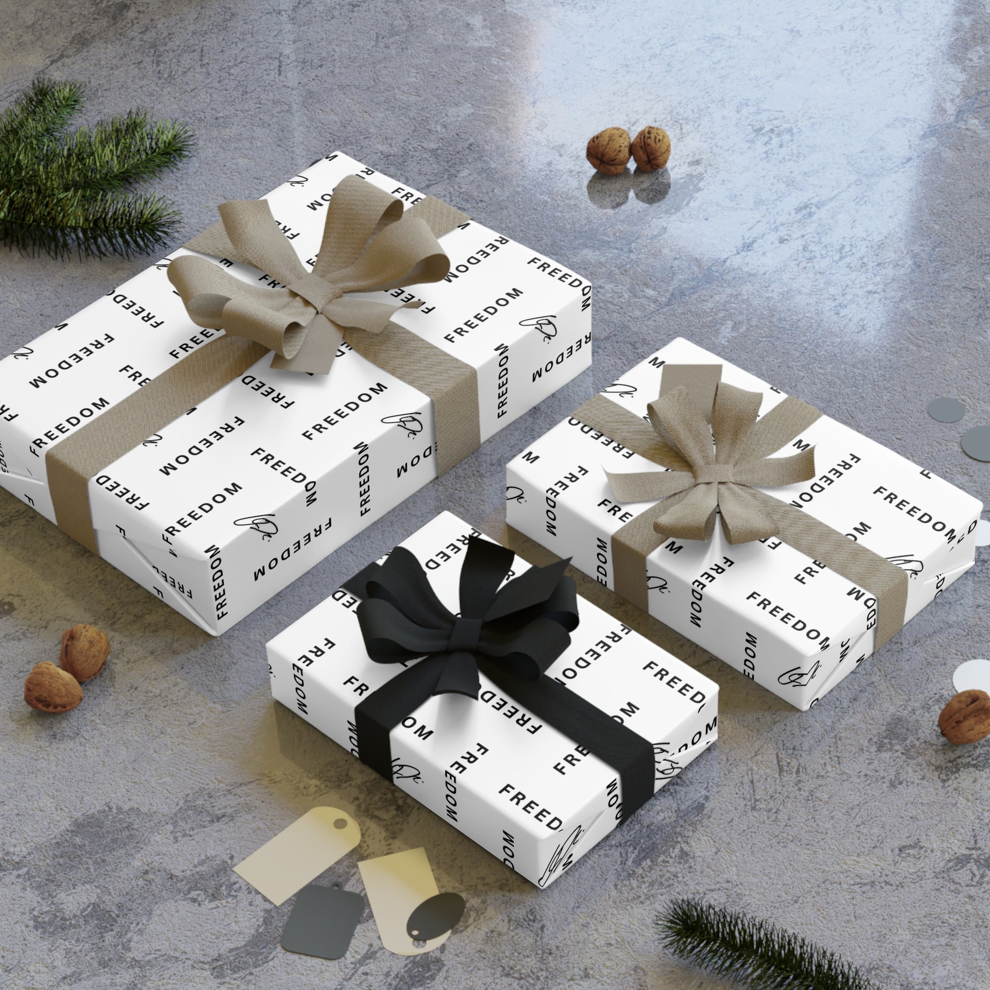 White Freedom-Themed Gift Wrapping Paper Roll, Statement Gift Wrap
