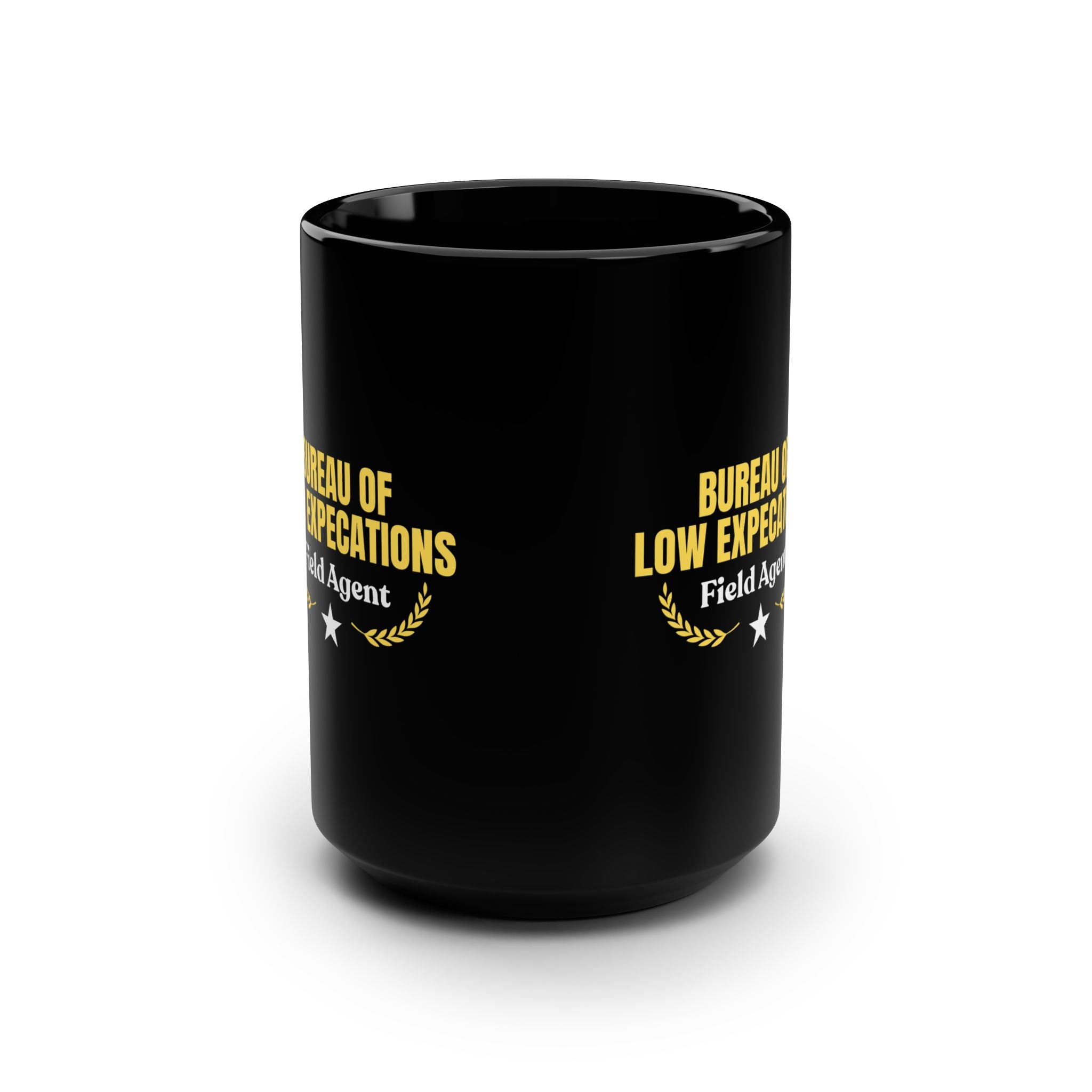 Bureau of Low Expectations Field Agent Coffee Mug | Funny Black Ceramic Mug 15 oz