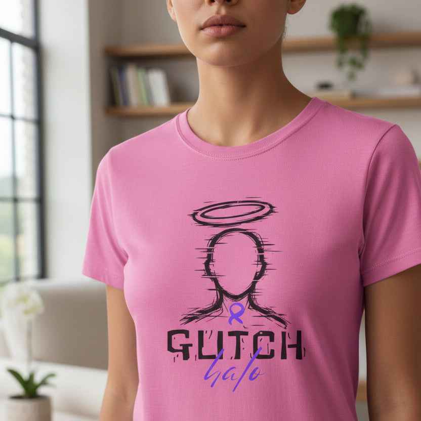 Glitch Halo Women’s Epilepsy Awareness T-Shirt – Purple Ribbon Awareness Tee