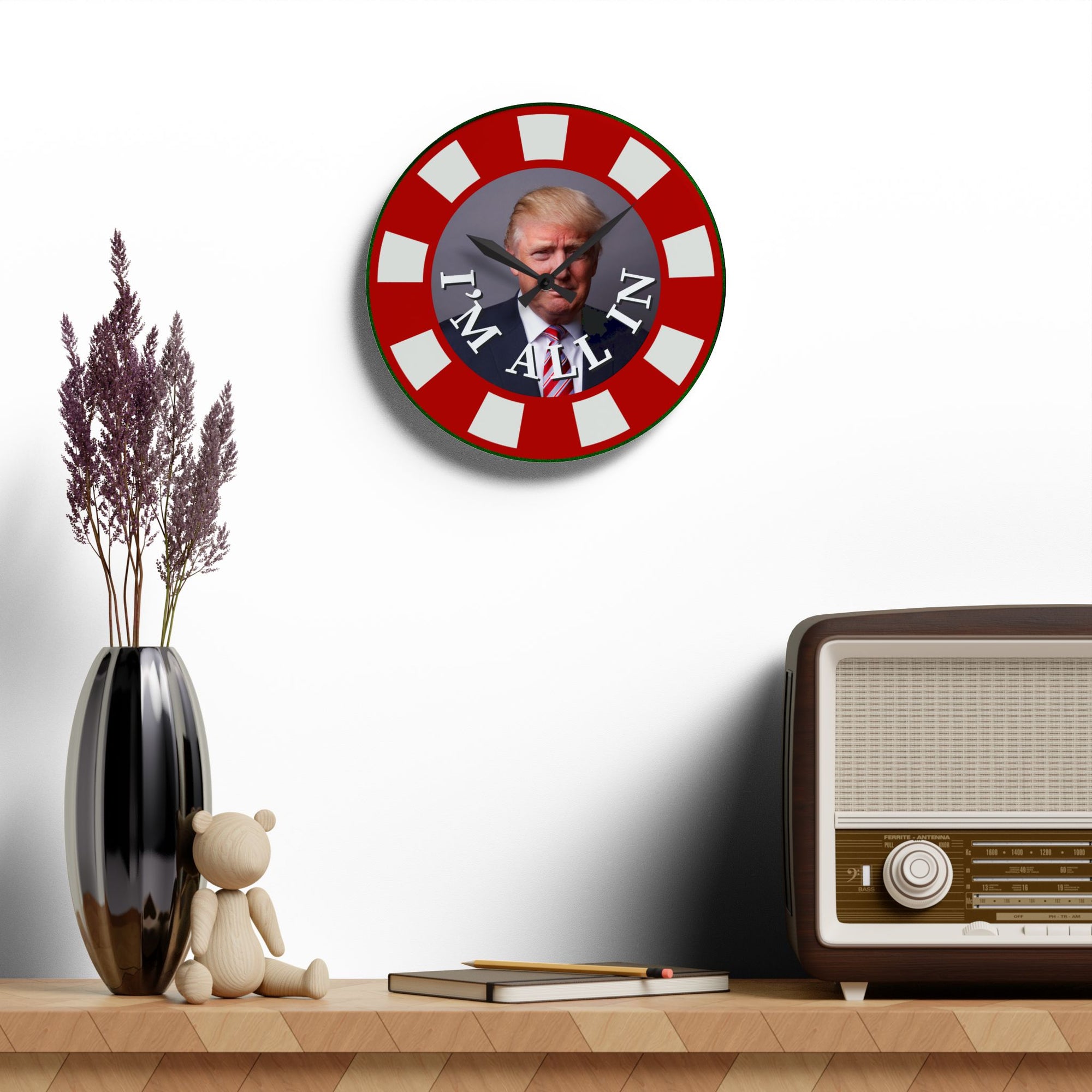I'm All In with Trump Acrylic Wall Clock – Bold Design for Unique Home Decor
