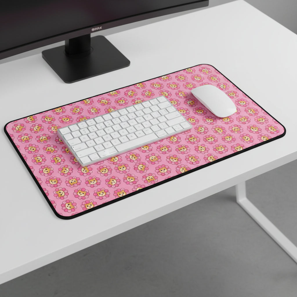 Blooming Chaos Pink Cat Pattern Desk Mat
