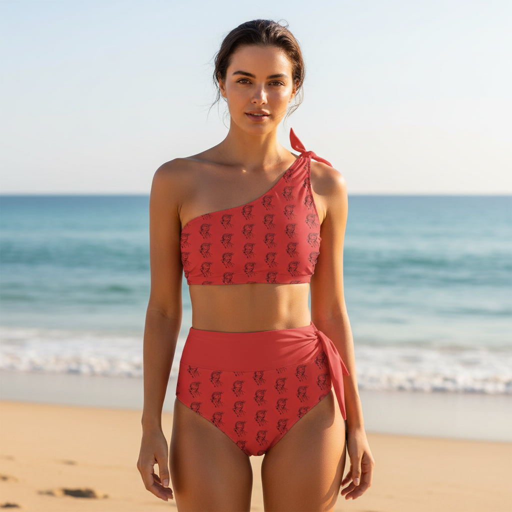 USA Swoop One-Shoulder Bikini – High-Waisted Statement Swim Set