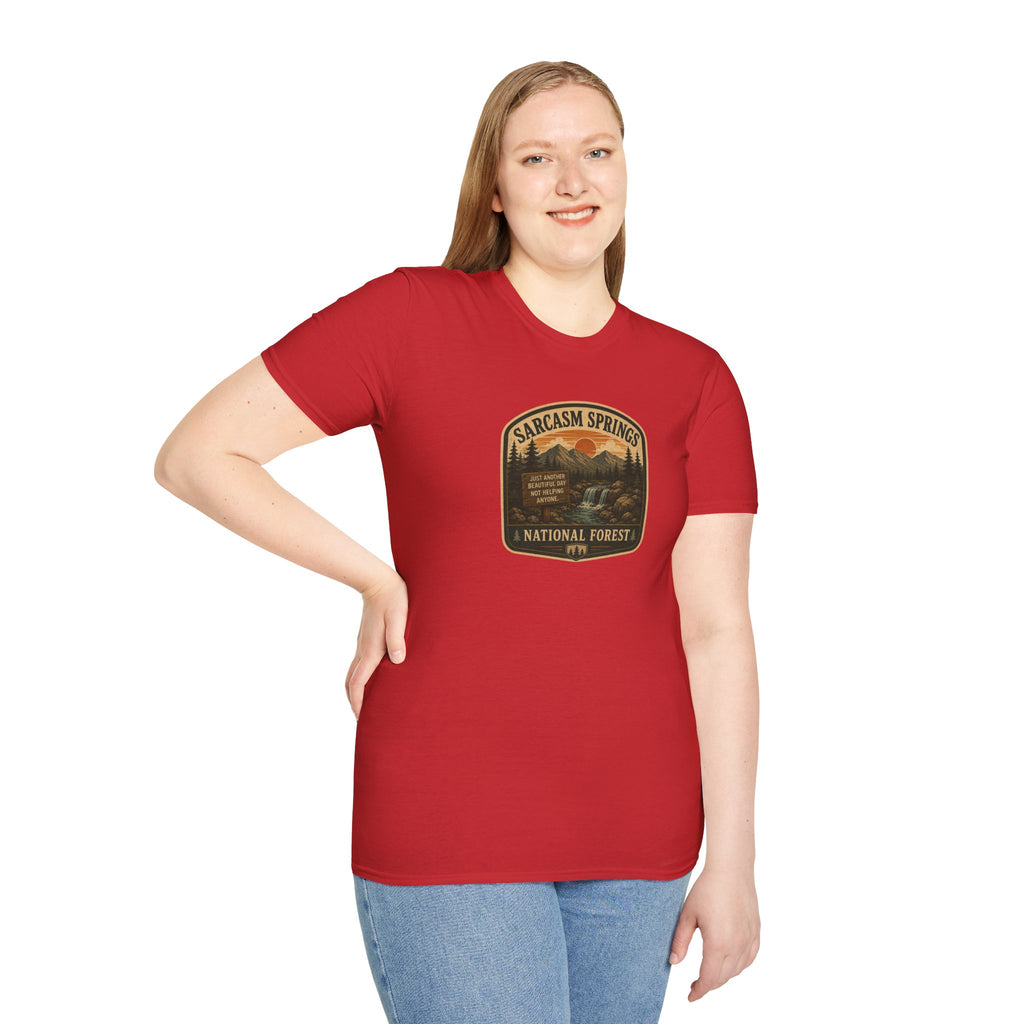 Sarcasm Springs National Forest Unisex T-Shirt | Funny Retro Outdoors Graphic Tee