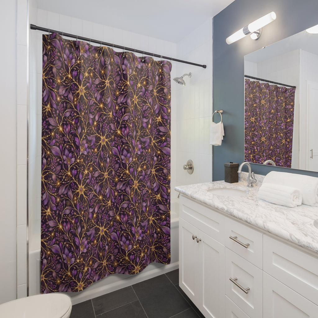 Beautifully Miswired Purple & Gold Neuron Shower Curtain | Epilepsy Awareness Bathroom Decor