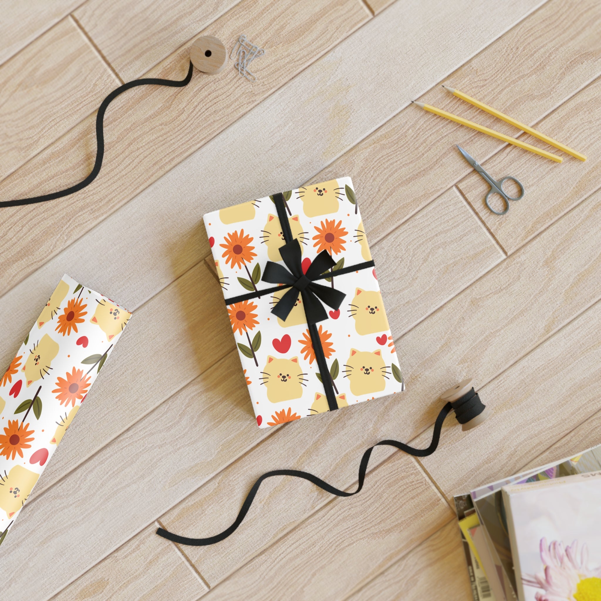 Flower Kitty Wrapping Paper – Cute Cat Gift Wrap