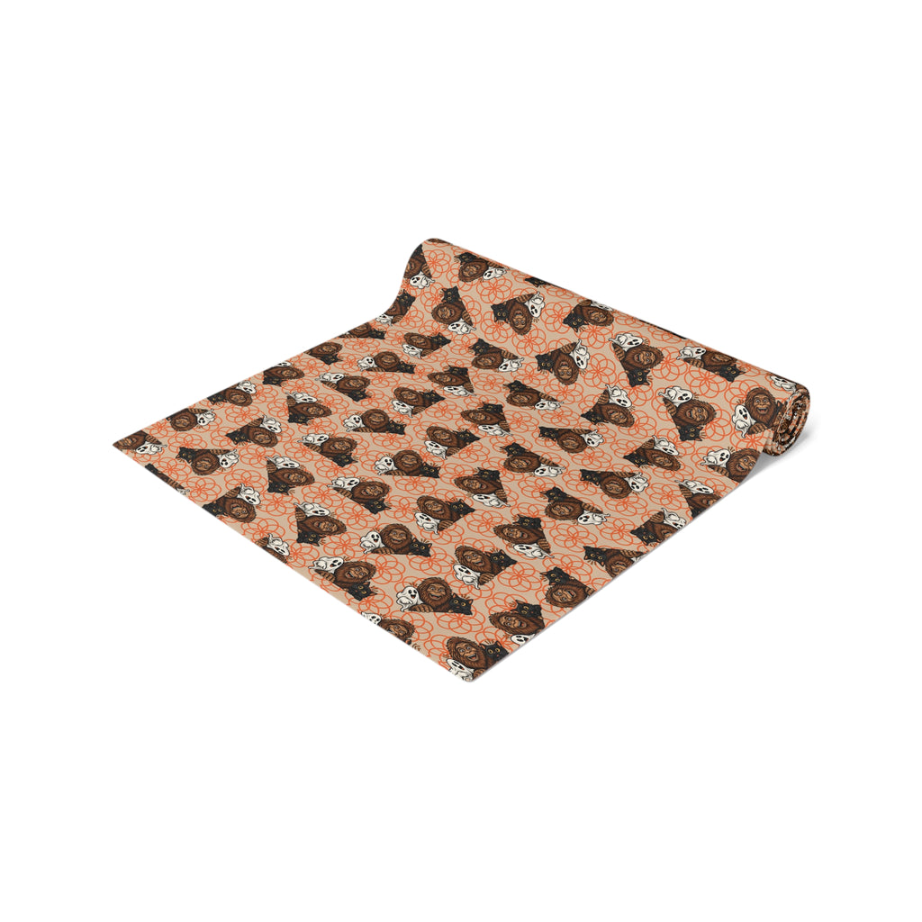 Bigfoot, Boo & Black Cat Halloween Table Runner