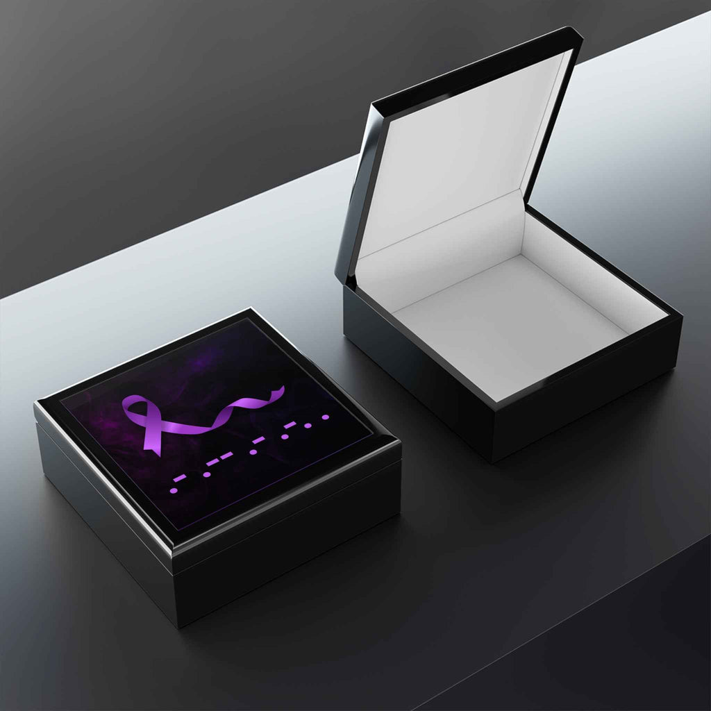 Purple Ribbon “AWARE” Morse Code Keepsake Box – Epilepsy Awareness
