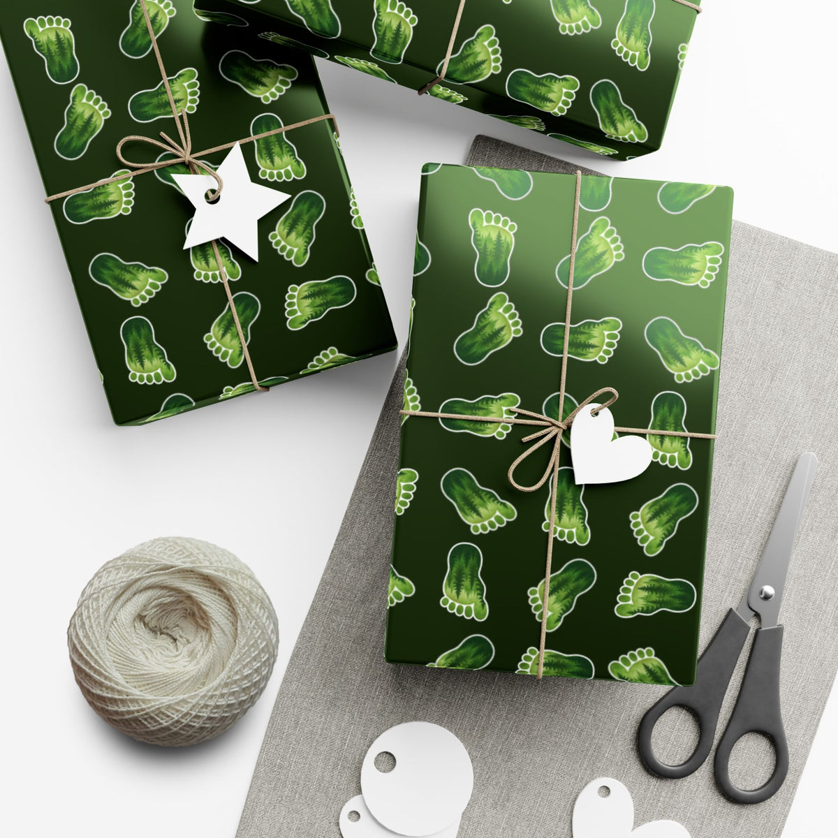 Bigfoot Footprint Wrapping Paper | Sasquatch Forest Gift Wrap | Cryptid All-Occasion Paper