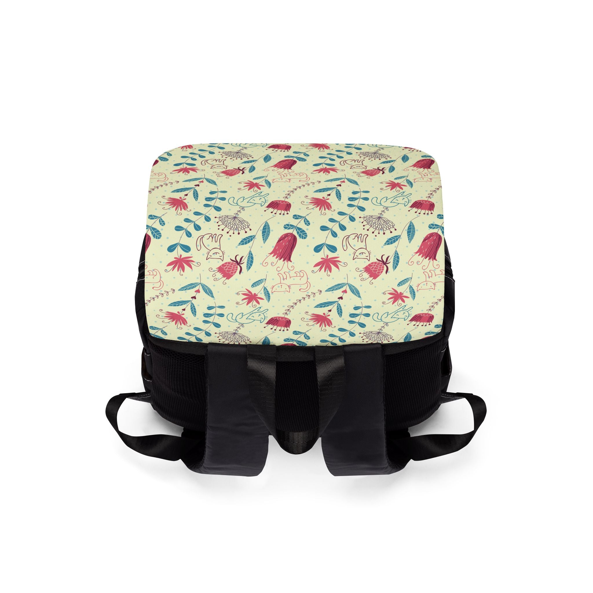 Whimsical Cats & Wildflowers Canvas Shoulder Backpack