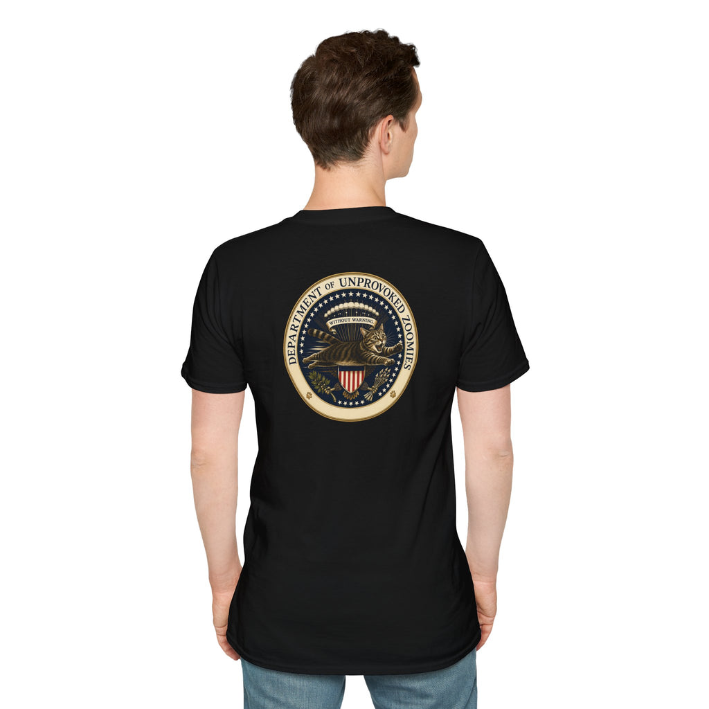 Department of Unprovoked Zoomies Cat T-Shirt | Faux Government Seal Tee