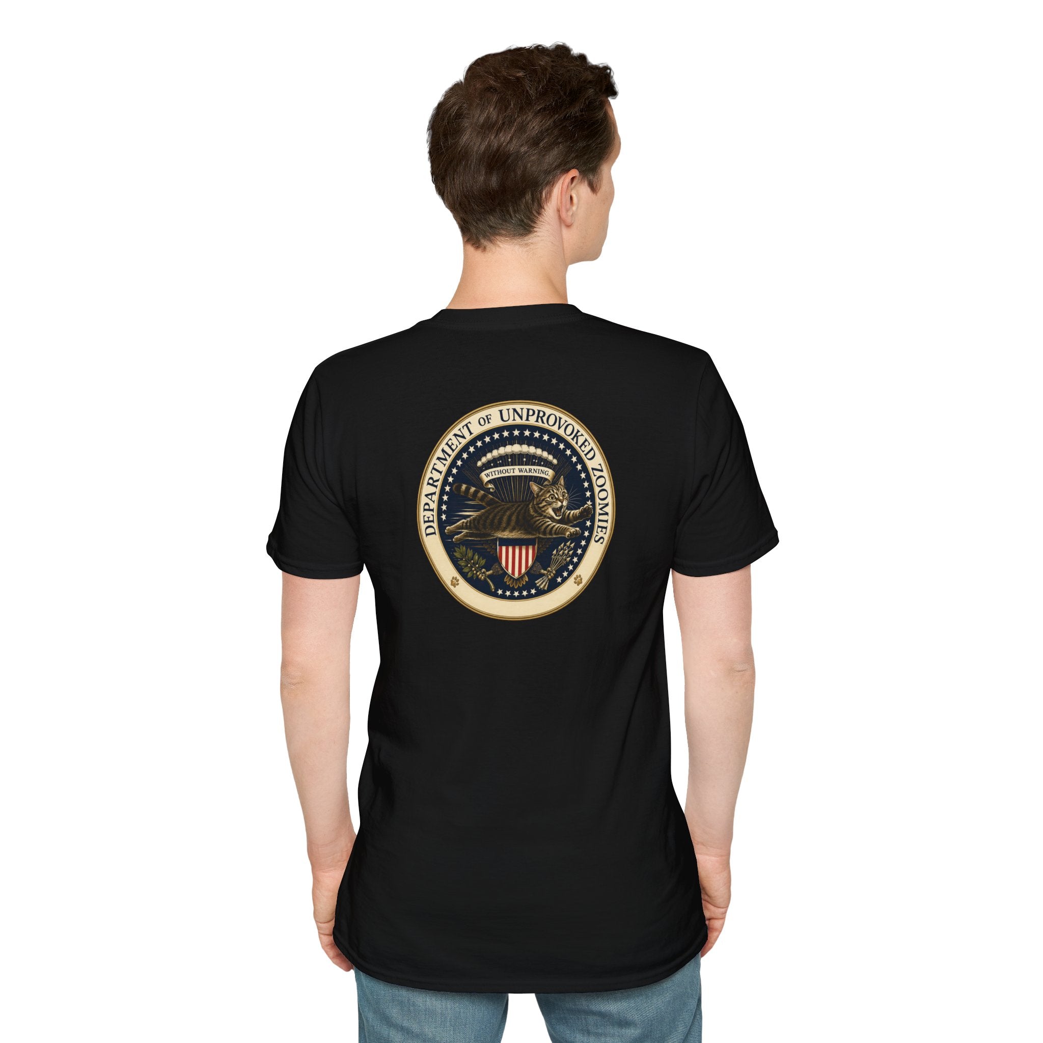 Department of Unprovoked Zoomies Cat T-Shirt | Faux Government Seal Tee