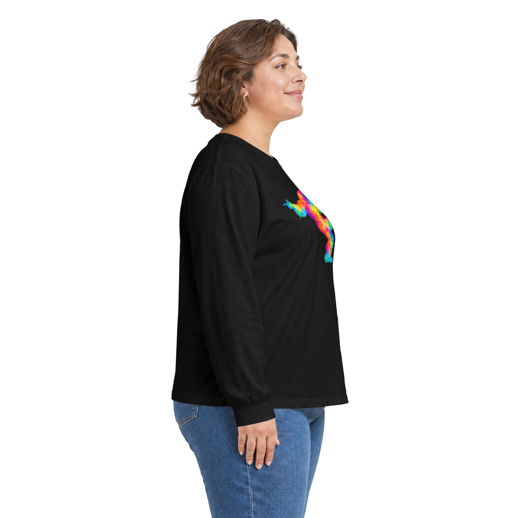 Rainbow Dancing Bigfoot Long Sleeve T-Shirt | Colorful Psychedelic Sasquatch Tee