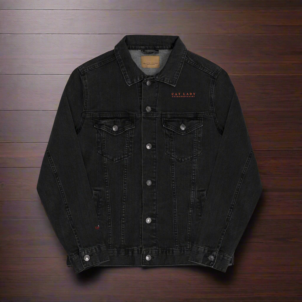 Stylish Cat Lady Extraordinaire Embroidered Denim Jacket