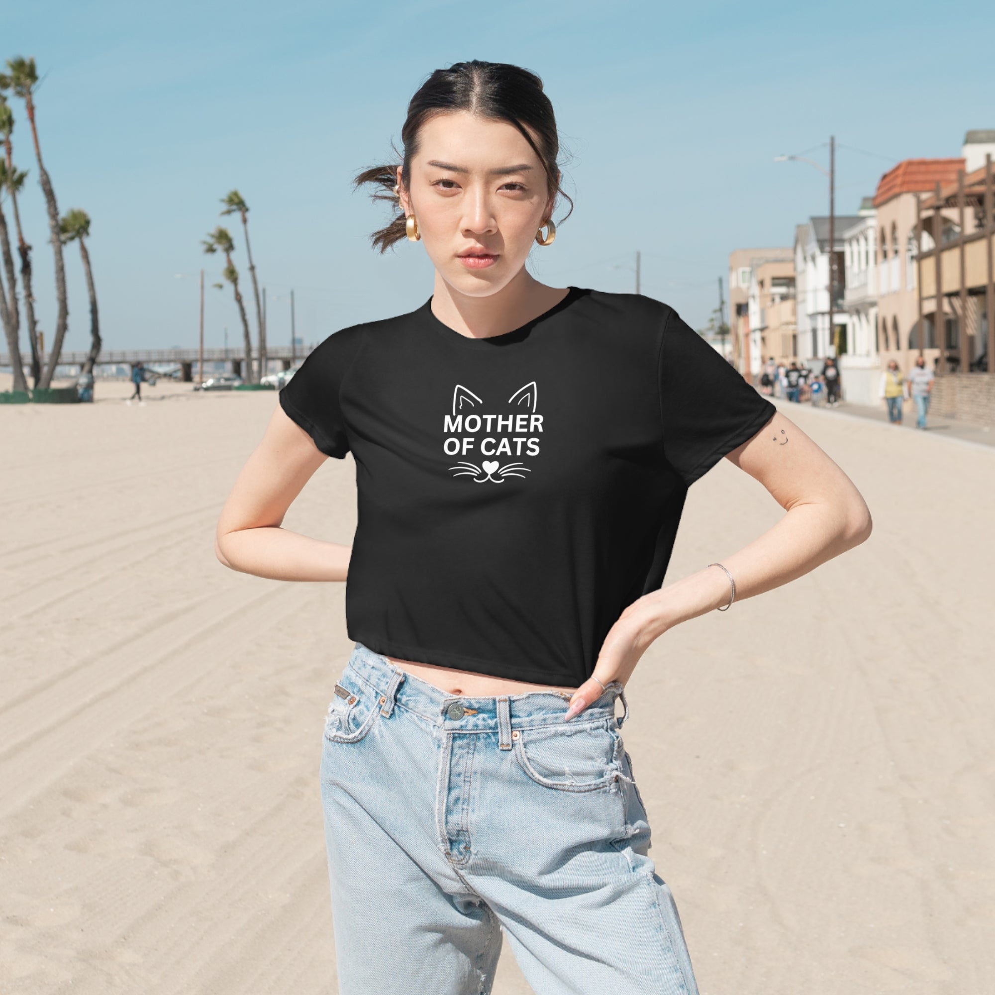 Mother of Cats Women's Flowy Cropped Tee - T - Shirt - Epileptic Al’s Shop