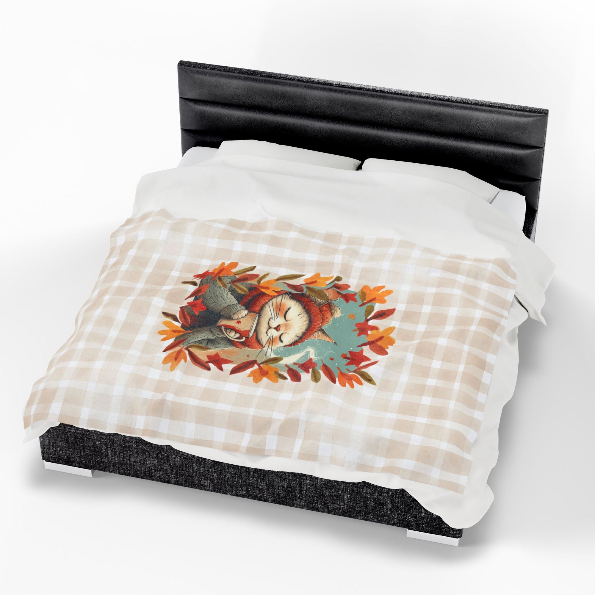 Hot Chocolate Cat Plush Blanket, Soft Throw for Fall