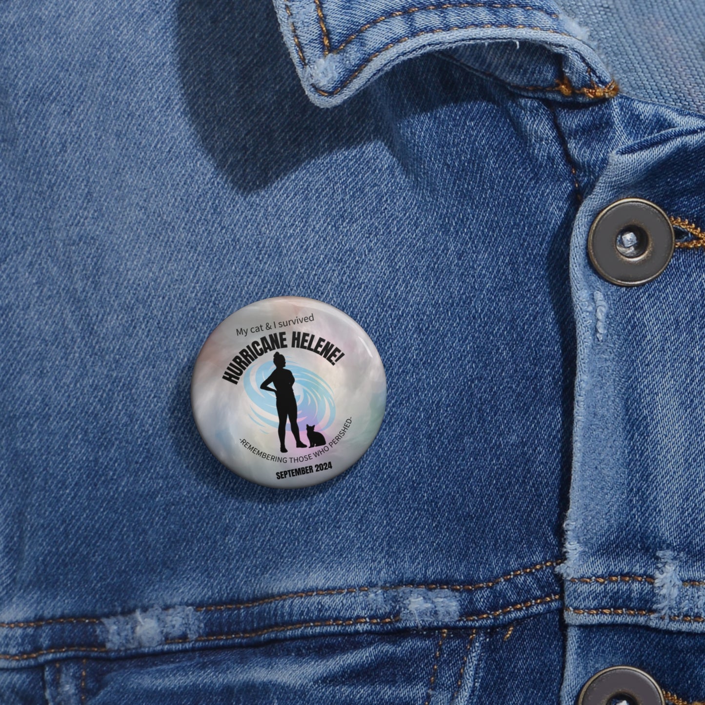 Cat Lady Hurricane Helene Survivor Pin Buttons