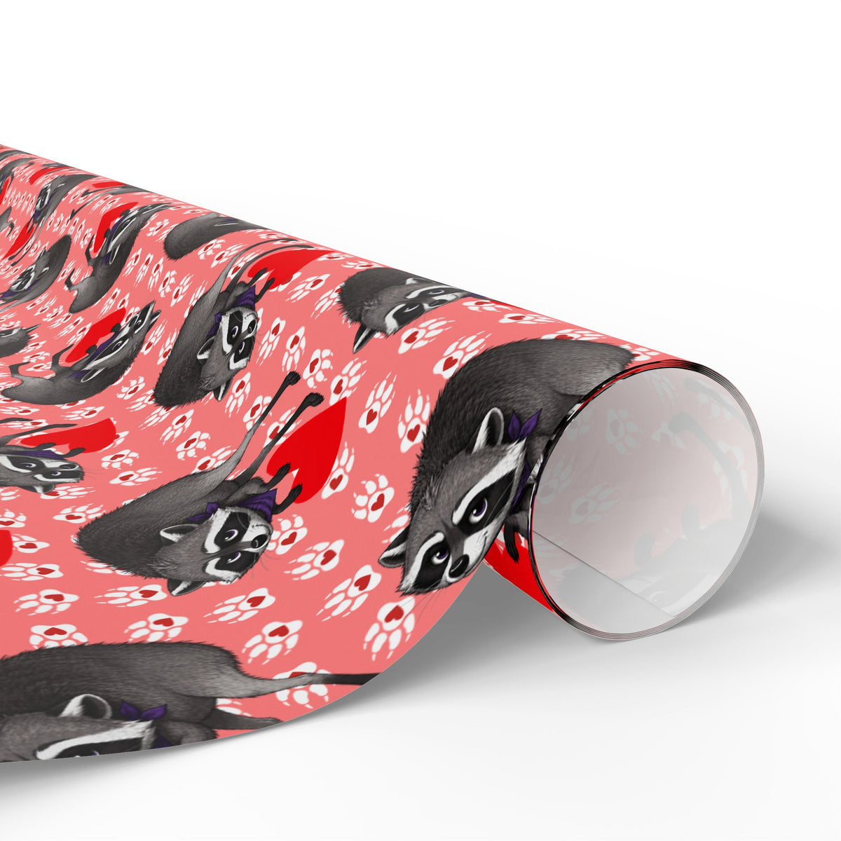 Jimothy's Love & Mischief Gift Wrapping Paper | Raccoon Hearts & Paw Prints