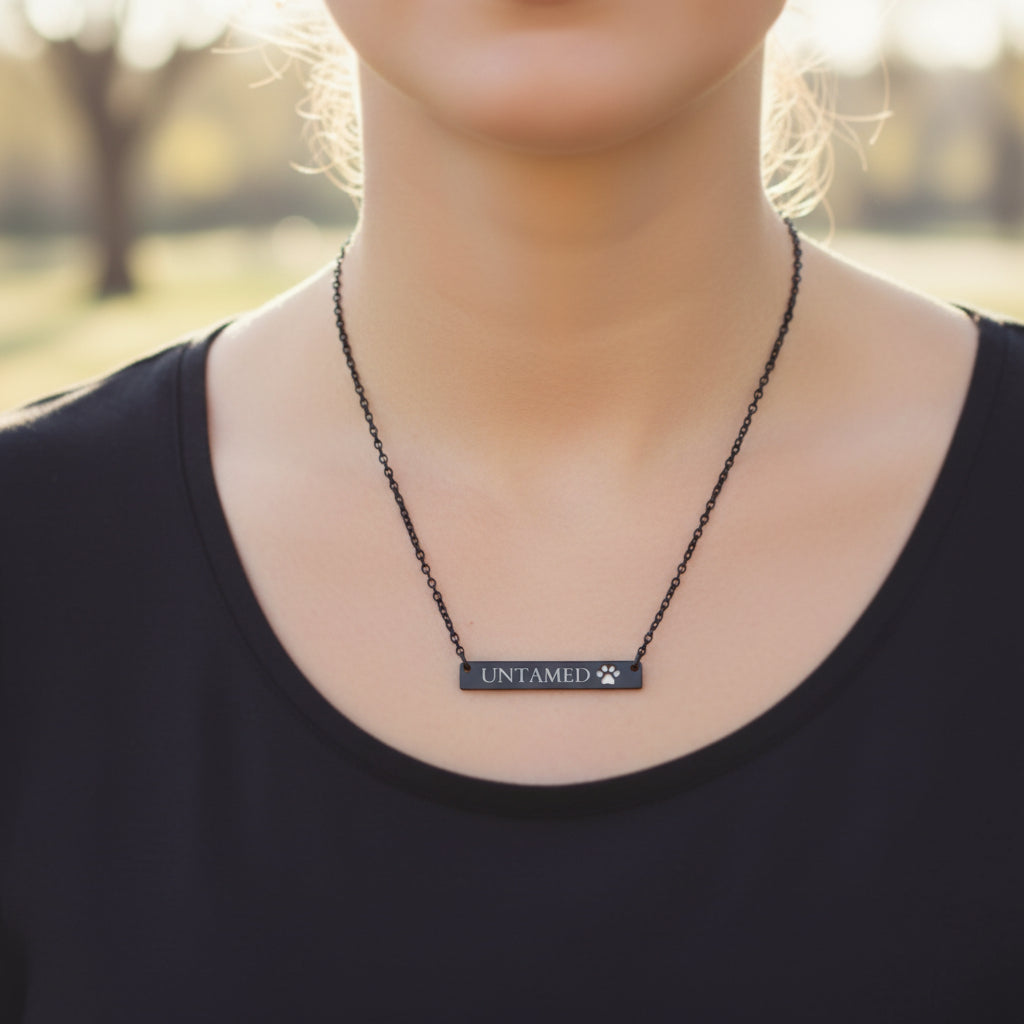 UNTAMED Paw Bar Necklace – Minimalist Cat Attitude Engraved Necklace