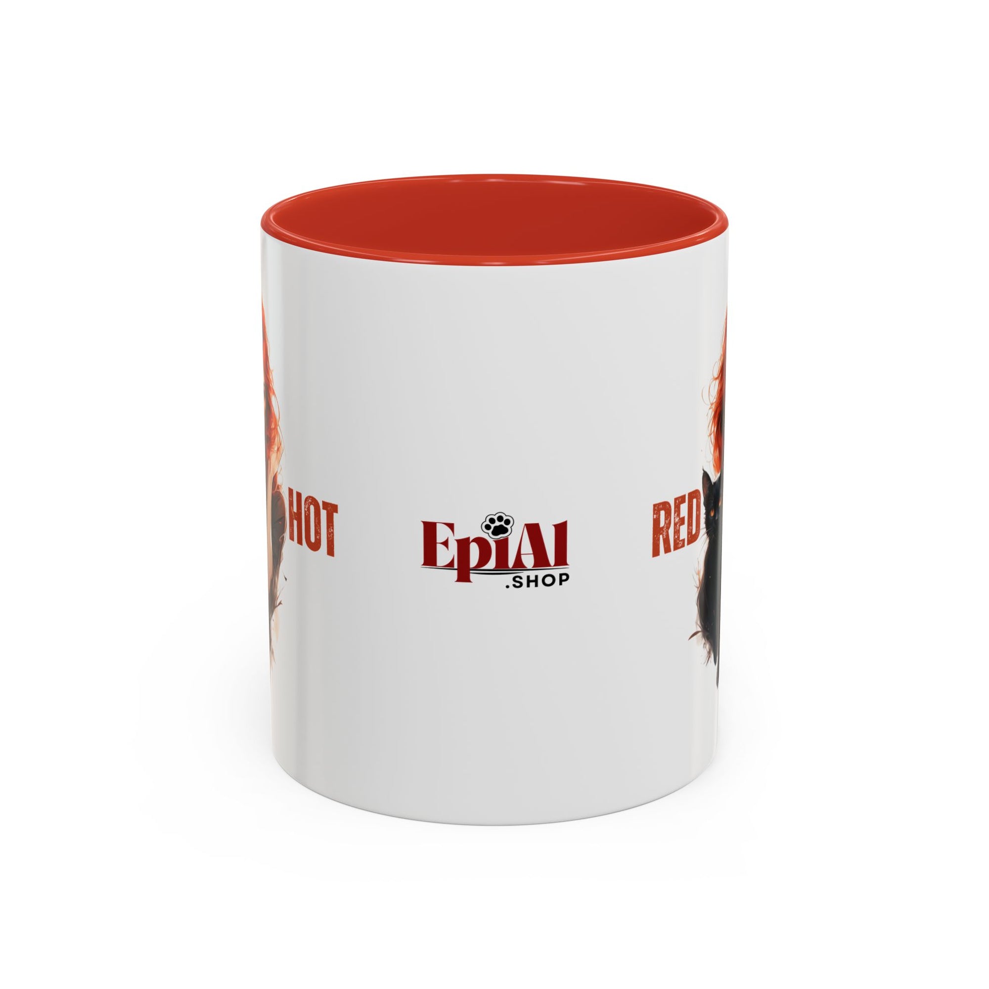 Red Hot Coffee Mug with Artistic Cat-Themed Design