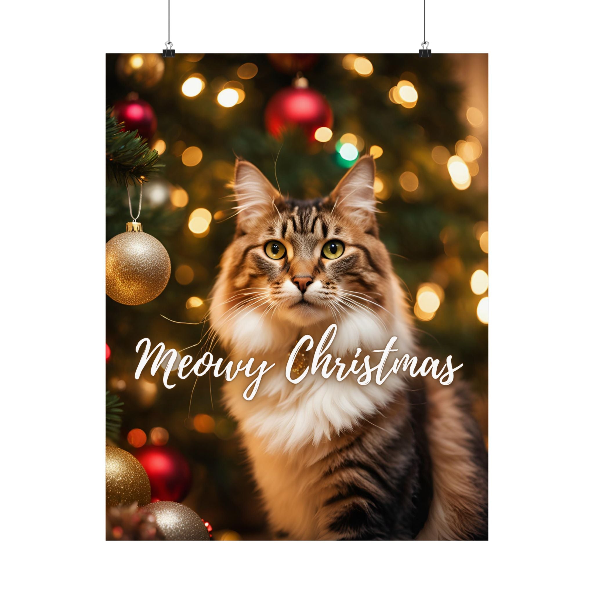 Photo depicting the ​Meowy Christmas Kitty Matte Vertical Posters from EpiAl's Shop.