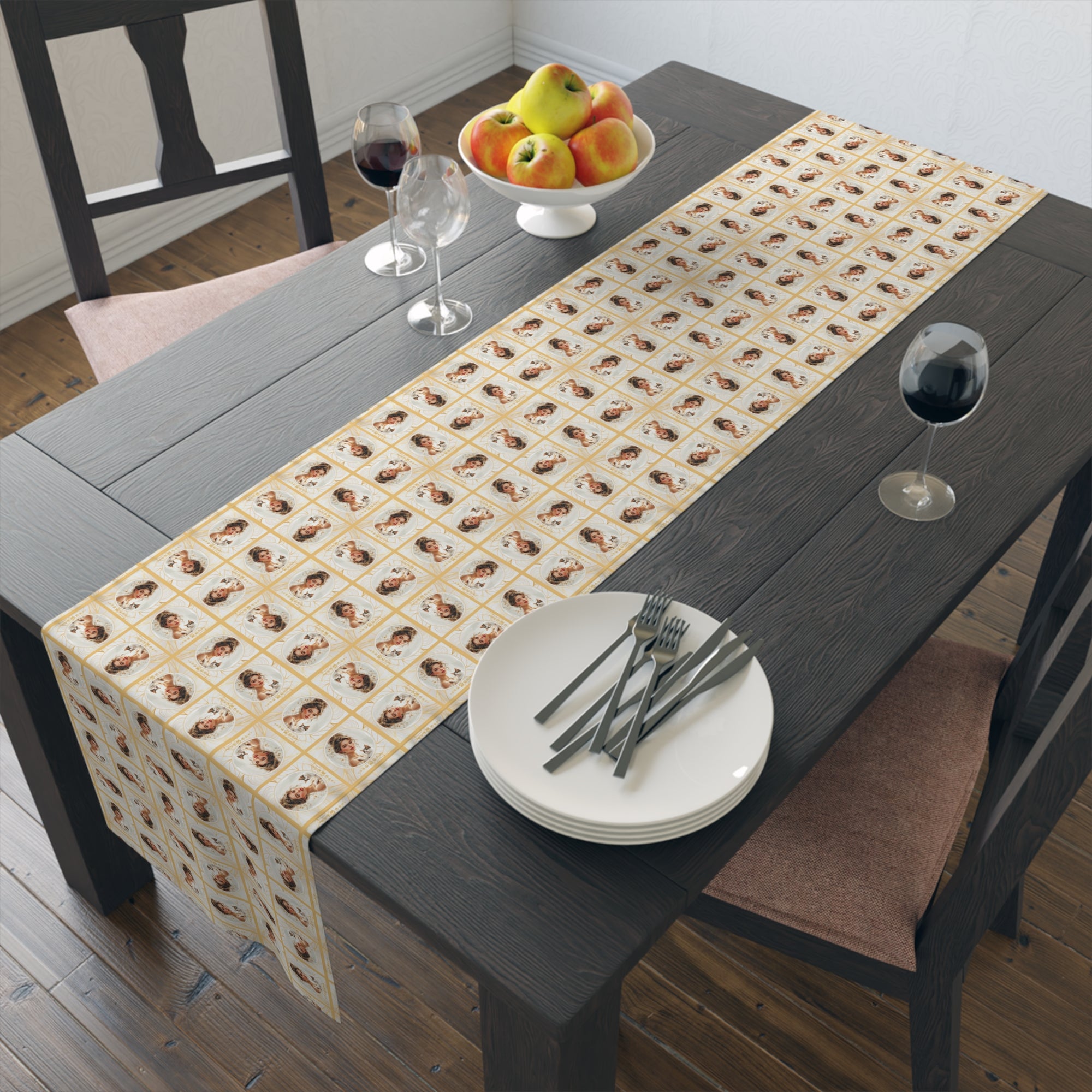 Charming Golden Cat Lady Table Runner