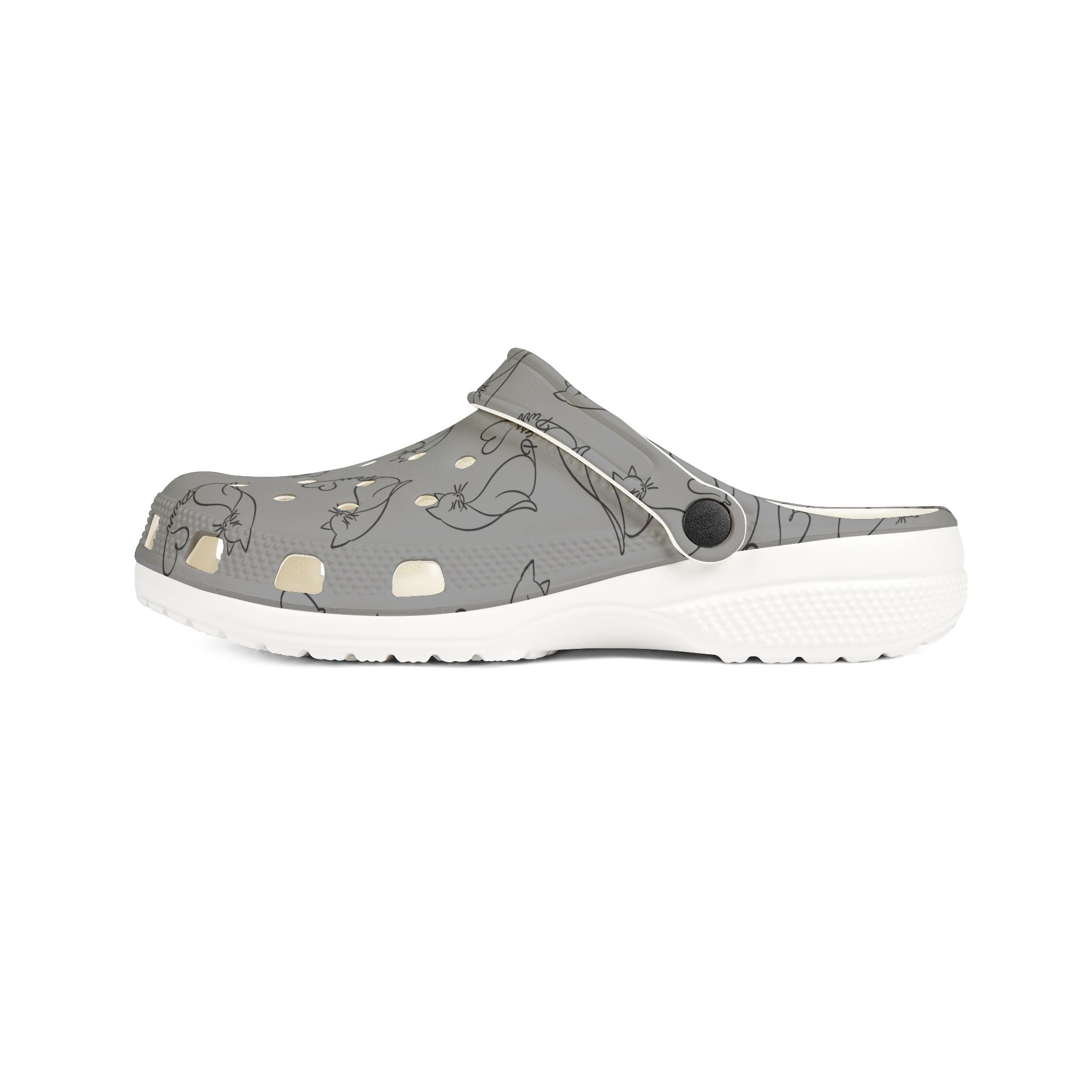 Minimalist Cat Line Art EVA Clogs – Grey All-Over Print Slip-Ons