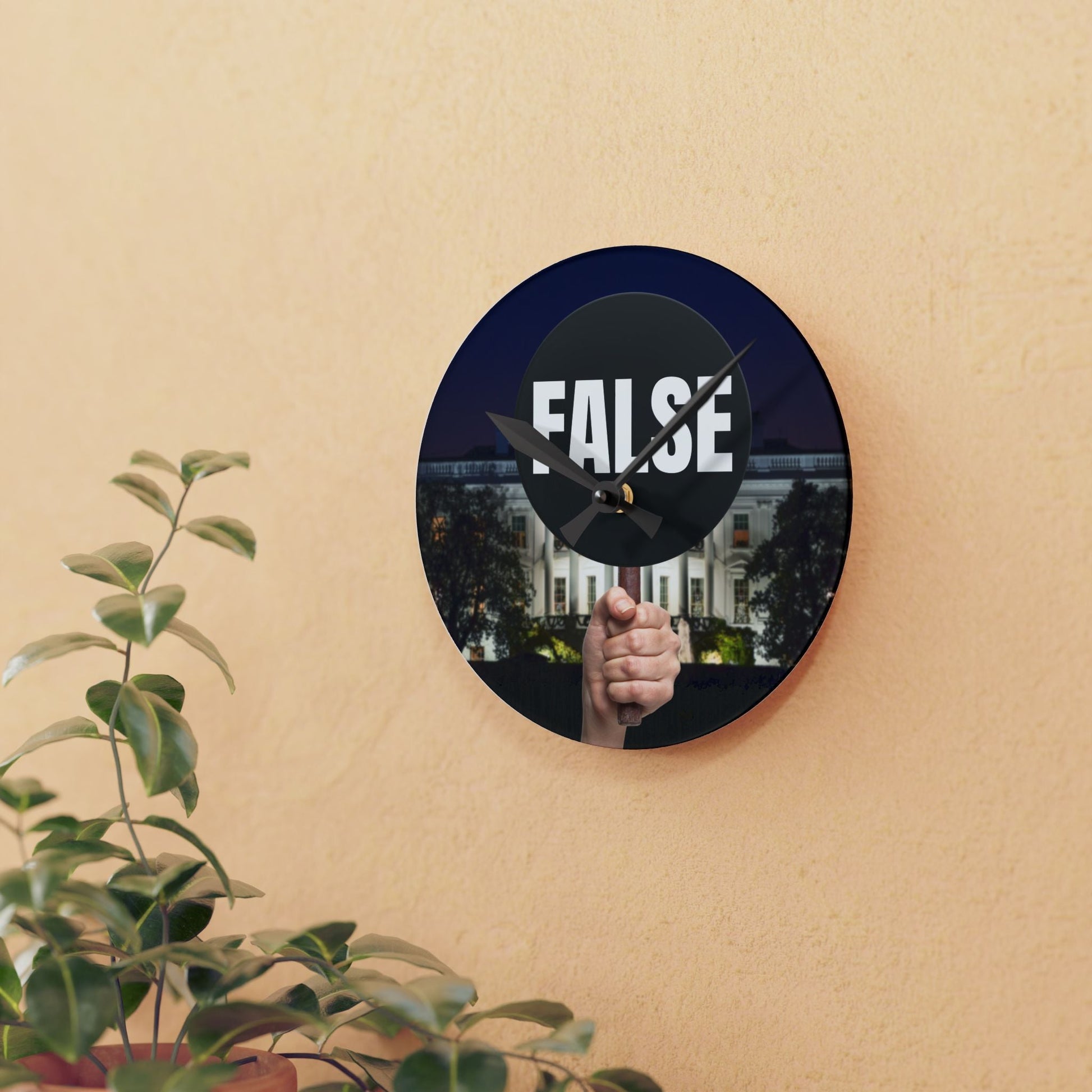 False Sign Bold Statement Acrylic Wall Clock Printify