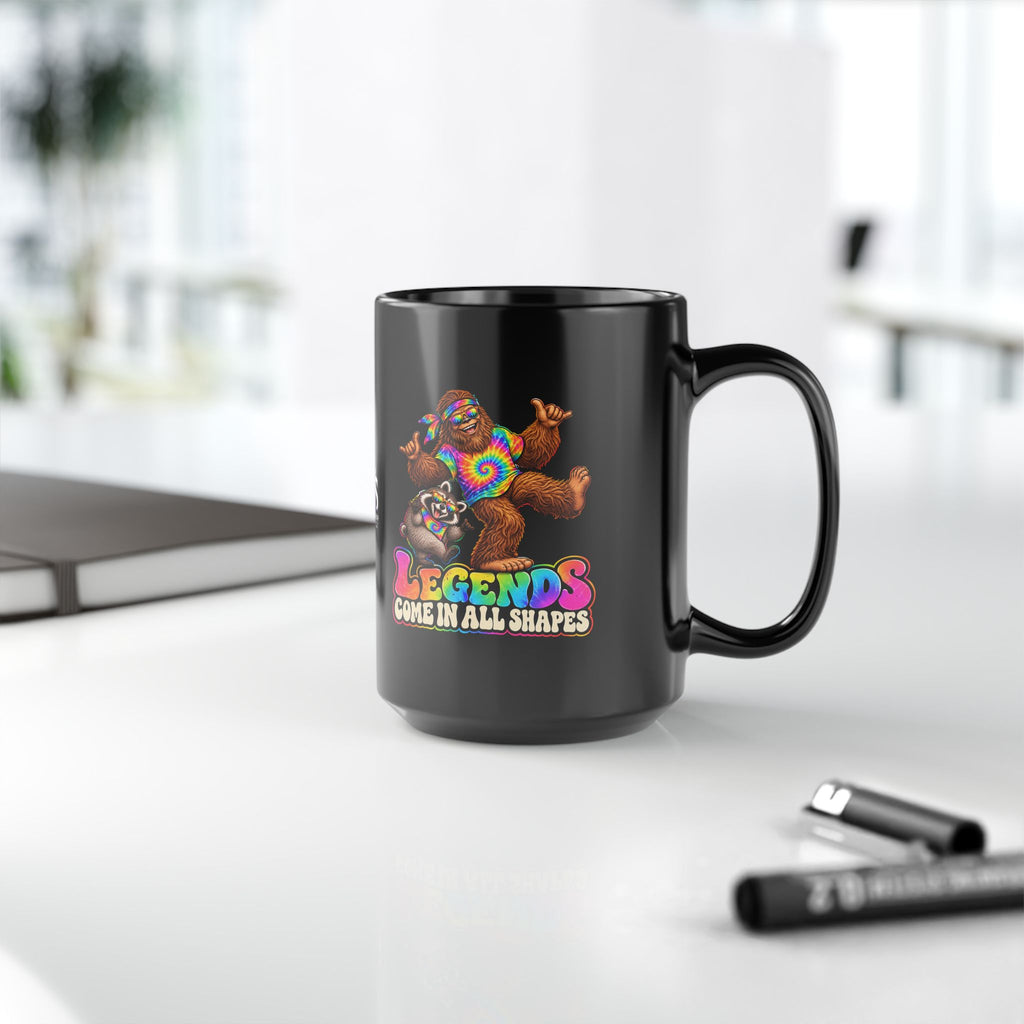 Legends Come in All Shapes | Bigfoot & Jimothy Raccoon Black Ceramic Mug (11oz/15oz)