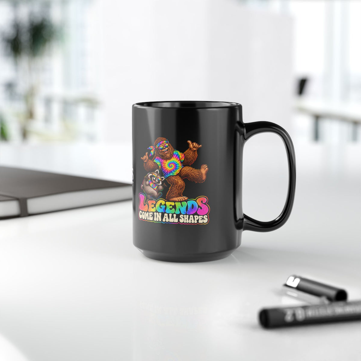 Legends Come in All Shapes | Bigfoot & Jimothy Raccoon Black Ceramic Mug (11oz/15oz)