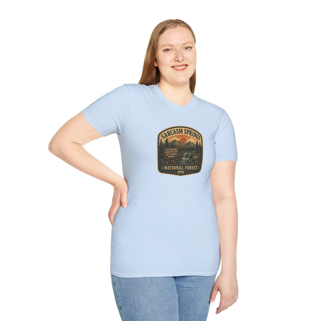 Sarcasm Springs National Forest Unisex T-Shirt | Funny Retro Outdoors Graphic Tee
