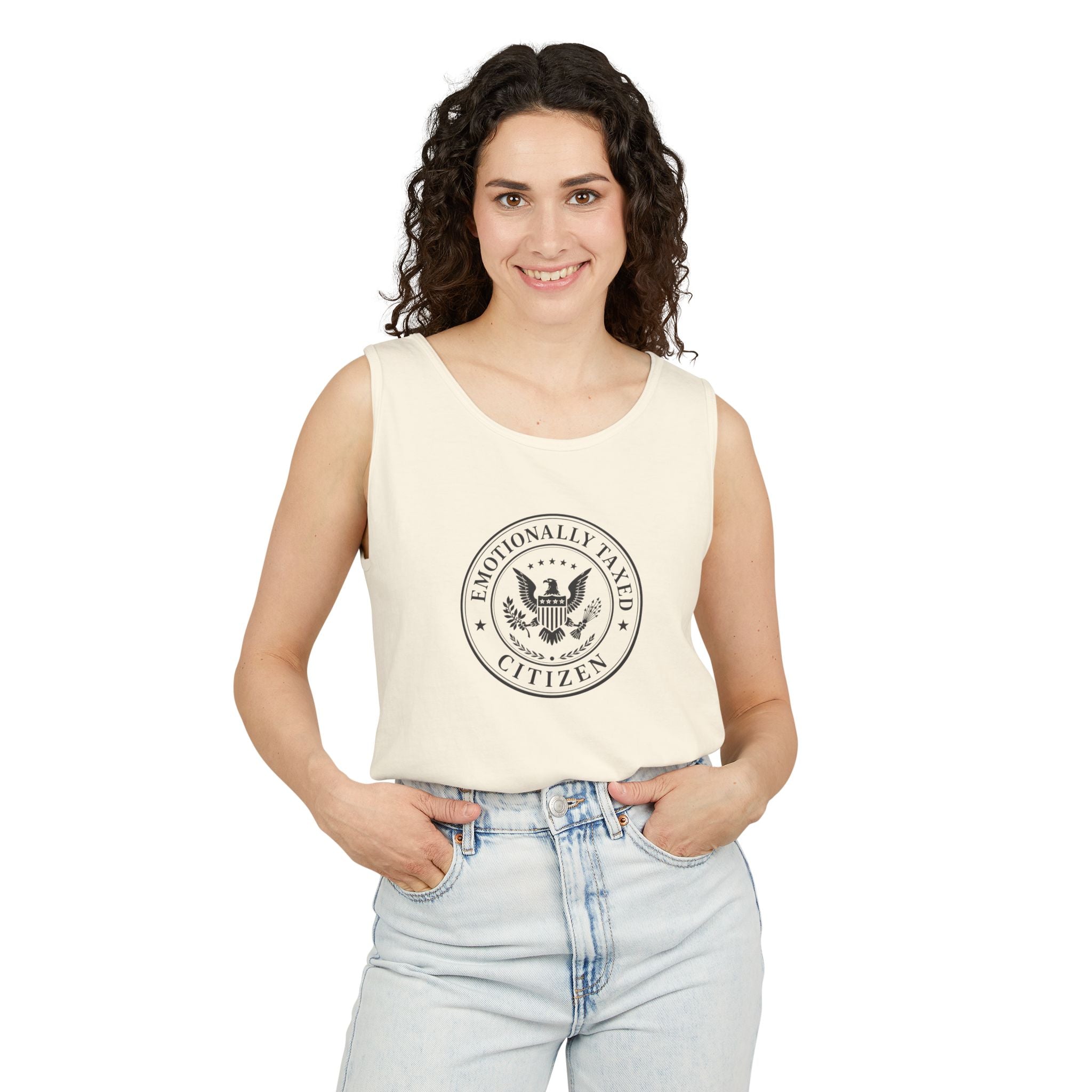 Emotionally Taxed Citizen Garment-Dyed Tank Top | Vintage Parody Cotton Tank