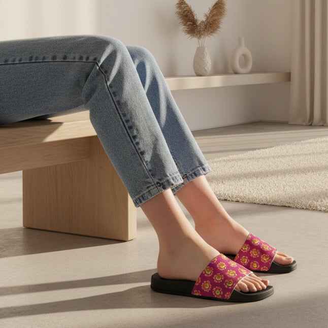 Flower Cat Slide Sandals – Pink Paw Bloom Slides with Interchangeable Straps
