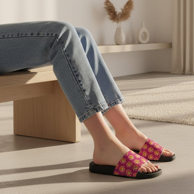 Flower Cat Slide Sandals – Pink Paw Bloom Slides with Interchangeable Straps