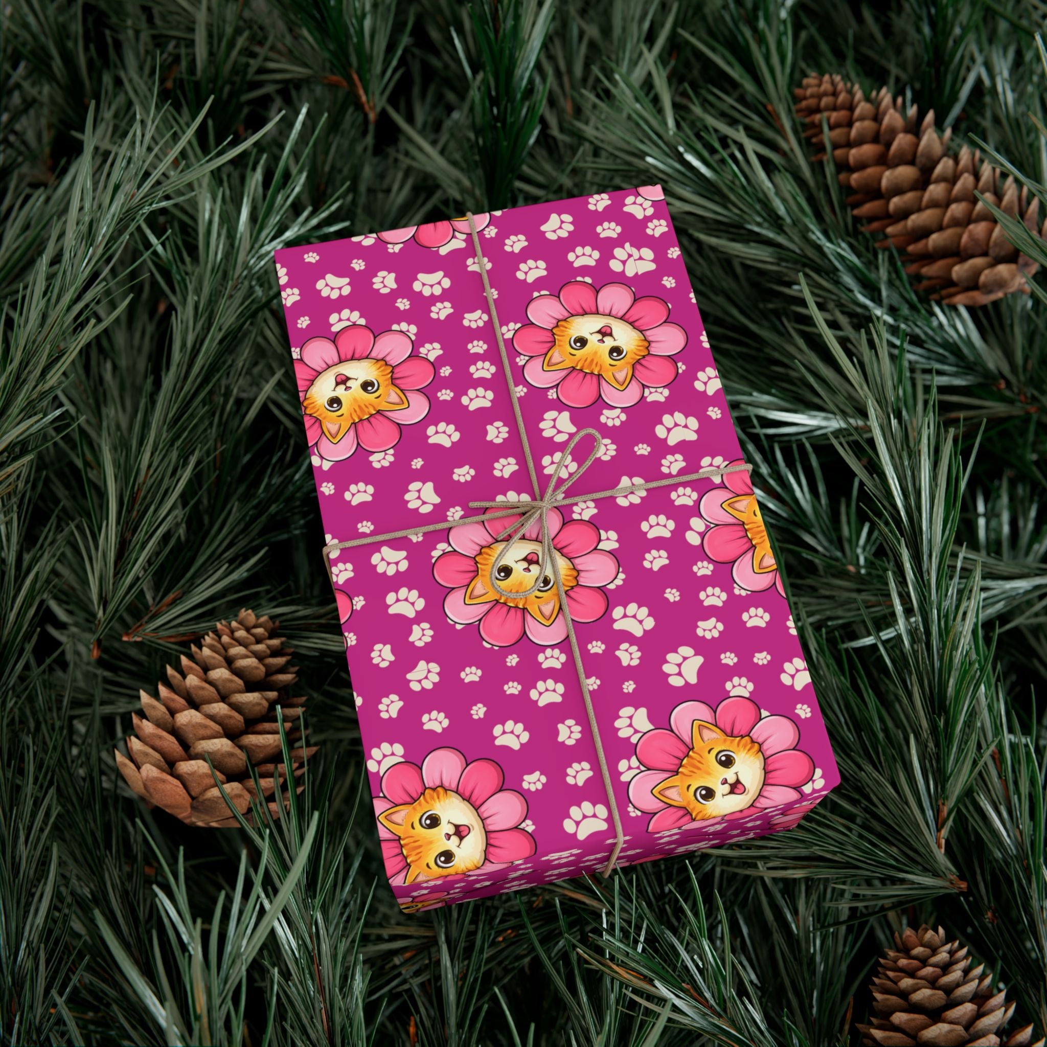 Pink Cat Blossom Gift Wrap | Cute Cat Lover Wrapping Paper