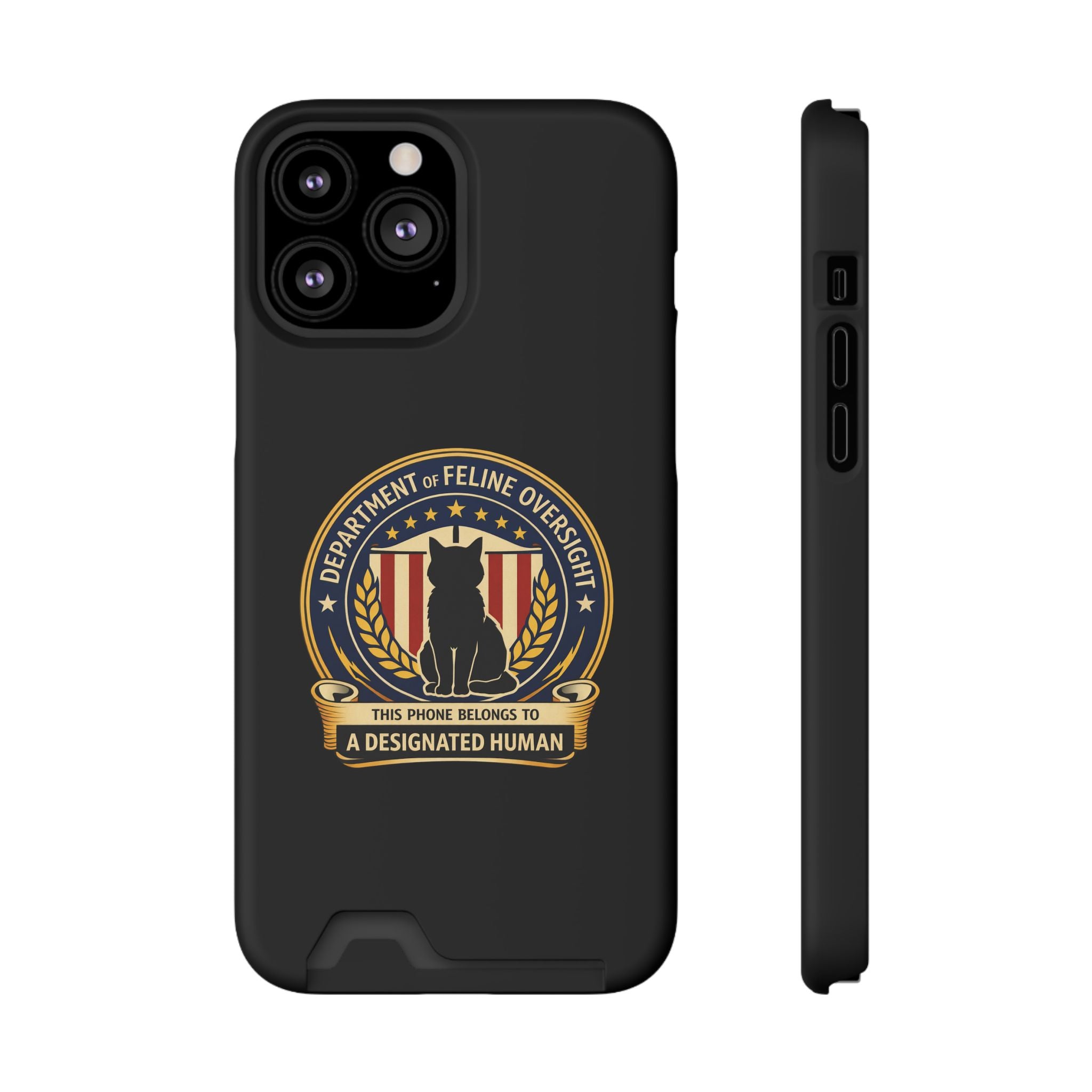 Department of Feline Oversight iPhone Case – “Designated Human” Official Seal, MagSafe Slim Case with Card Slot