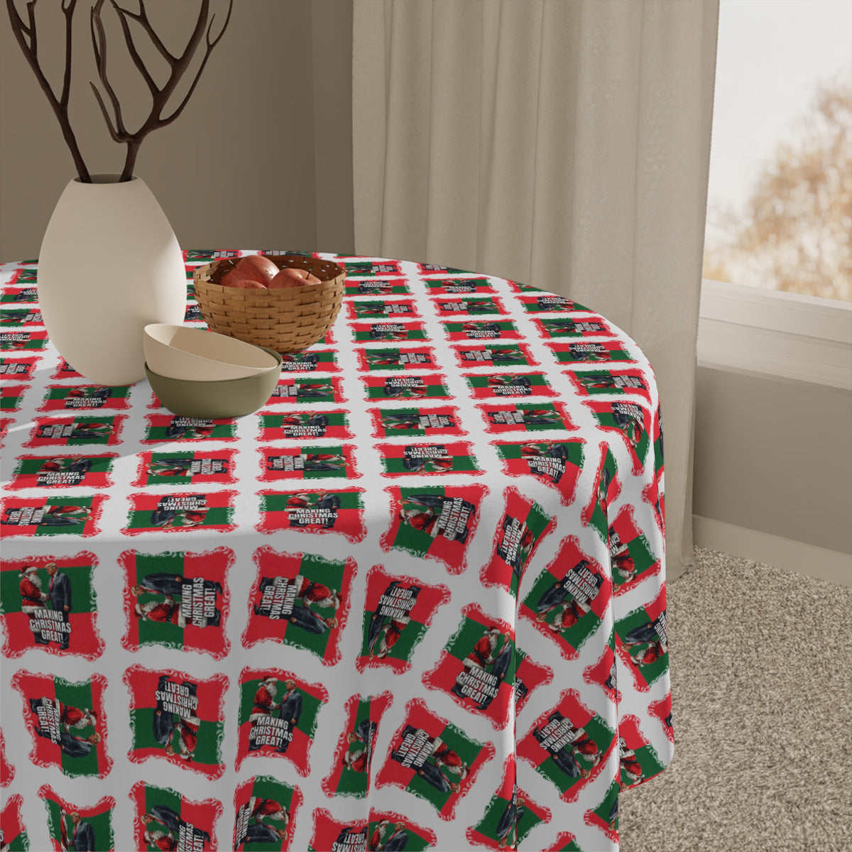 Festive Santa Trump Tablecloth for Holiday Gatherings, Christmas Table Decor