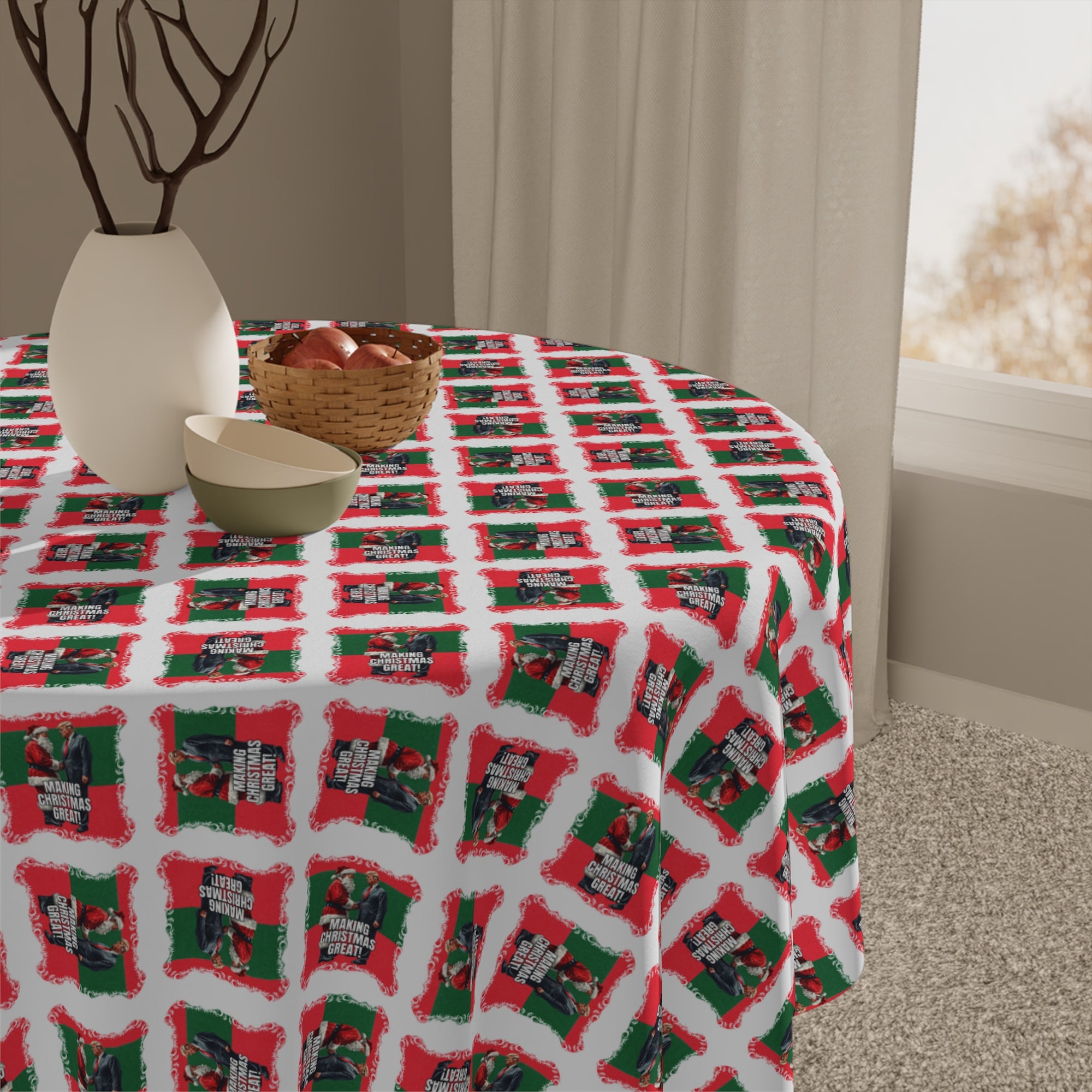 Festive Santa Trump Tablecloth for Holiday Gatherings, Christmas Table Decor