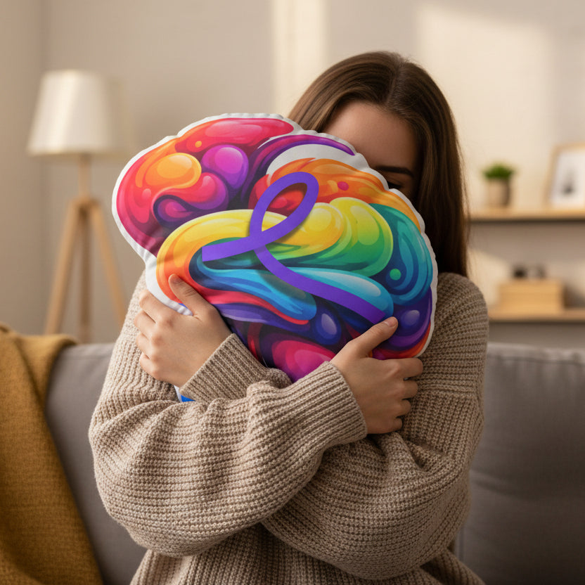 Epilepsy Awareness Brain Shaped Pillow – Purple Ribbon Design