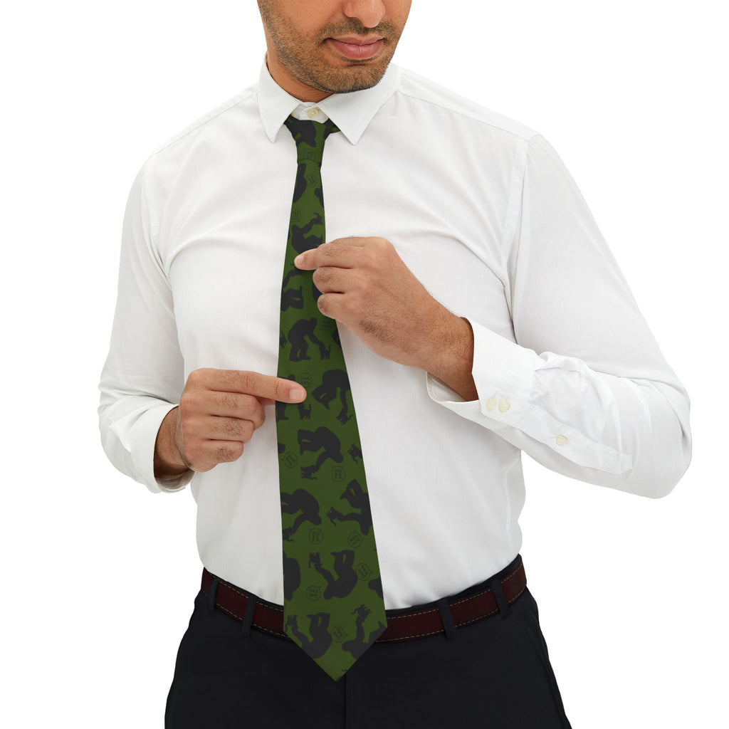 Bigfoot & Kitty Pattern Necktie | Cryptid Style With a Soft Spot for Cats