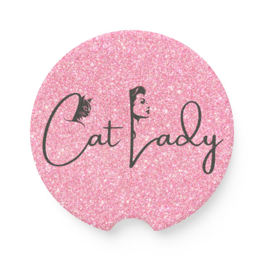 Pink Glitter Cat Lady Car Coaster - Fun & Stylish Accessory Printify