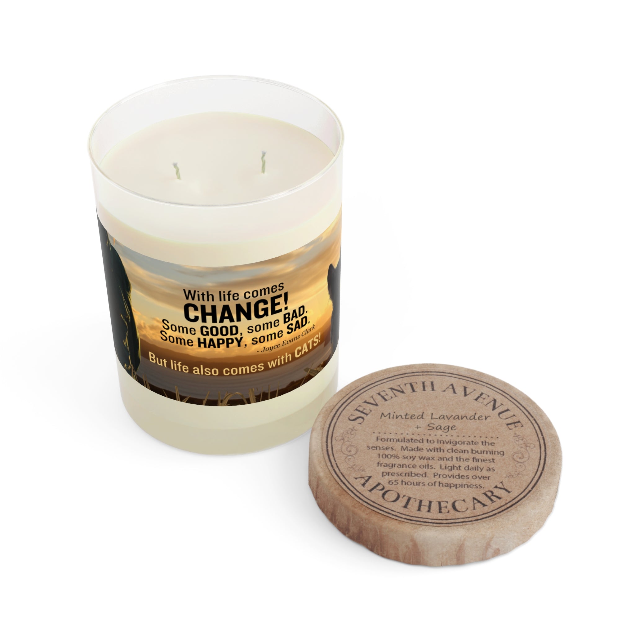 Photo depicting the ​Life Comes with Cats Scented Candle - Full Glass, 11oz from EpiAl's Shop.