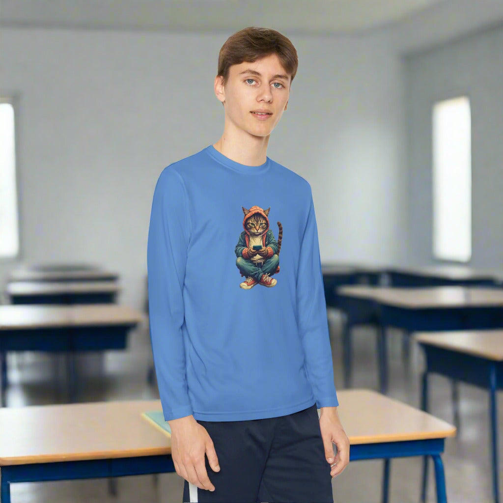 Popular Cat Lover's Youth Long Sleeve Tee, Cute Cat Apparel