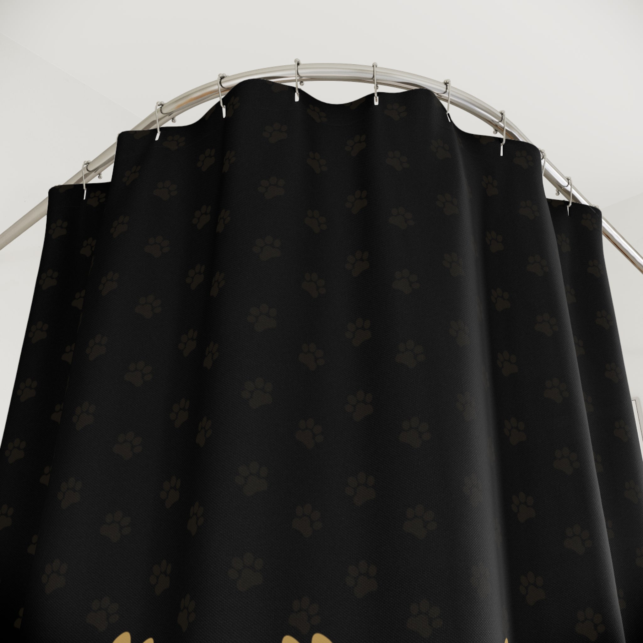 Black & Gold Paw Print Shower Curtain — Elegant Cat-Themed Bathroom Decor