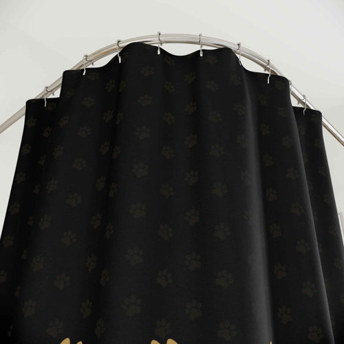 Black & Gold Paw Print Shower Curtain — Elegant Cat-Themed Bathroom Decor