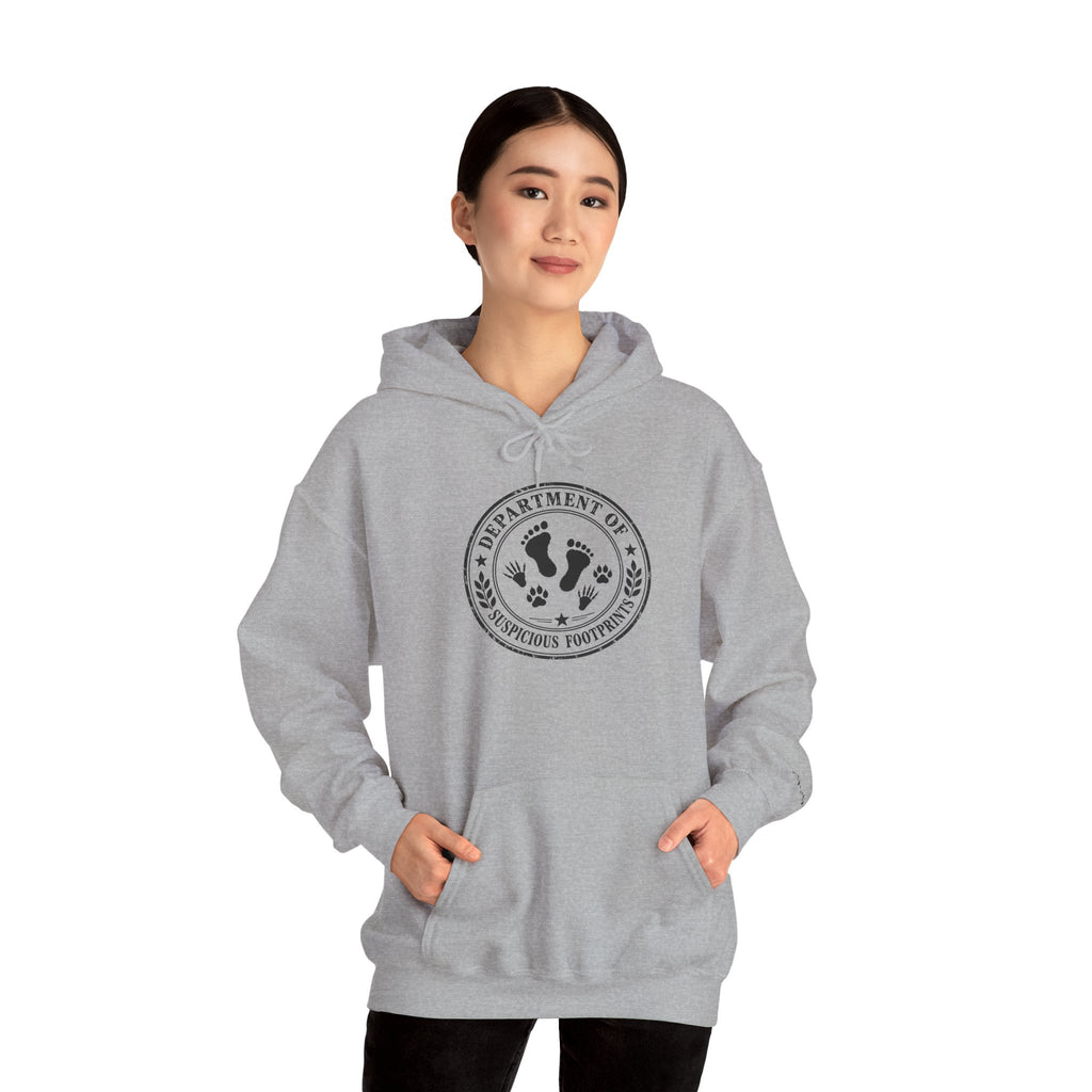 Department of Suspicious Footprints Hoodie | Bigfoot, Raccoon & Cat Cryptid Sweatshirt